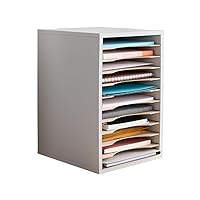 Safco Vertical Desktop Sorter, Wooden Paper Organizer for Home Office and Classroom, 11 Adjustable, Letter-Size Compartments, Gray