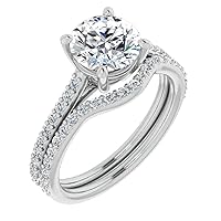 10K/14K/18K Solid White Gold Handmade Engagement Ring 3.0 CT Round Cut Moissanite Diamond Solitaire Wedding/Bridal Ring Set for Women/Her Propose Rings