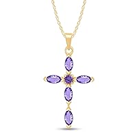 AFFY Round Cut Simulated Amethyst Cross Pendant In 14K Gold Over Sterling Silver (1.60 Cttw)