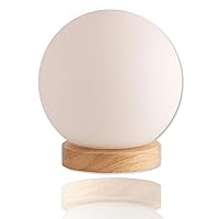LIGHTACCENTS Bedside Lamp with 6W 550 Lumen 2700K LED Bulb – Nightstand Lamp with Natural Wooden Base and Glass Shade – Small Table Lamp Ideal as Bedroom Lamp, Ball Lamp, Accent Lamp