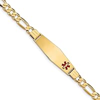 13.2mm 14k Engravable Gold Medical Soft Diamond Shape Red Enamel Flat Figaro Link ID Bracelet Jewelry Gifts for Women - Length Options: 7 8