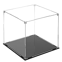 Cliselda Clear Acrylic Display Case with Black Base 10x10x10 in, Sturdy Acrylic Display Box Countertop Box Square Glass Case, Dustproof Protection Showcase for Action Figures Toys Collectibles
