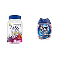 Gas-X Total Relief Chewable Tablets with Maximum Strength Gas Relief Simethicone 250 mg & TUMS Chewy Bites Antacid Tablets for Chewable Heartburn Relief and Acid Indigestion Relief