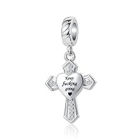 Cross Charm with God All Things are Possible Religious Dangle Bead Fits Pandora Bracelets