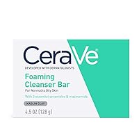 CeraVe Foaming Cleanser Bar | Soap-Free Body and Face Cleanser Bar for Oily Skin | Fragrance Free | 4.5 Ounce