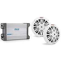 Pyle 2-Channel Marine Amplifier Receiver + Pyle 6.5 Inch Dual Marine Speakers - Waterproof and Weather Resistant Audio System for Boats and Other Watercraft