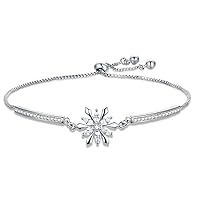 Classic Snowflake Bracelets Chain Link 925 Sterling Silver Adjustable Bracelet for Women Wedding Engagement Jewelry