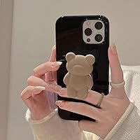 Cute 3D Cartoon Bear Ring Holder Stand Soft Case for iPhone 13 12 Pro Max 11 X XR XS 7 8 Plus SE 2020 Silicone Back Cover,Black,for iPhone 12