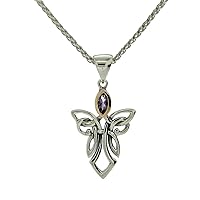 Guardian Angel Pendant Necklace, 925 Sterling Silver, 10k Yellow Gold & Gemstone