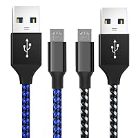 PS4 Controller Charger Cable 10ft (2-Pack) - Nylon Braided Micro USB 2.0 High-Speed Data Sync Cord for Playstation 4, PS4 Slim/Pro, Xbox One S/X, Android Phones (Blue & White)
