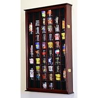 54 Shot Glass Shooter Display Case Holder Cabinet Wall Rack w/UV Protection -Cherry