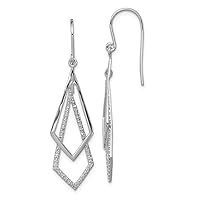 925 Sterling Silver Polished Shepherd hook Rhodium Plated Diamond Long Drop Dangle Earrings Measures 45x13mm Wide Jewelry for Women