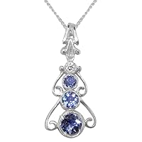 LBG 925 Sterling Silver Natural Tanzanite & Cubic Zirconia Womens Bohemian Pendant & Chain Necklace - Choice of Chain lengths