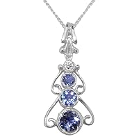 LBG 18k White Gold Natural Tanzanite & Diamond Womens Bohemian Pendant & Chain - Choice of Chain lengths