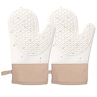 Heat-Resistant Silicone Oven Mitts with Non-Slip Grip - 11'' Waterproof and Durable Cooking Gloves Hot Mitts for Baking, Grilling, and Outdoor Activities - 1 Pair, White