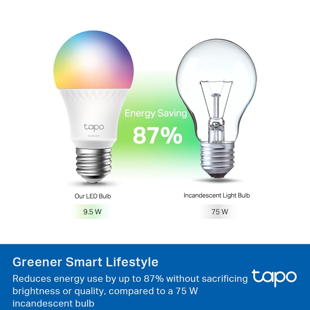 Tapo Smart Light Bulbs, 1100 Lumens High Brightness (75W Equivalent), Matter-Certified, 16M Colors RGBW LED Bulb, Dimmable, CRI>90, Voice Control w/Siri, Alexa & Google Assistant, A19 E26, Tapo L535E