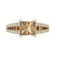 2.52 ct Princess Cut Solitaire W/Accent split shank Champagne Simulated Diamond Anniversary Promise ring 18K Yellow Gold