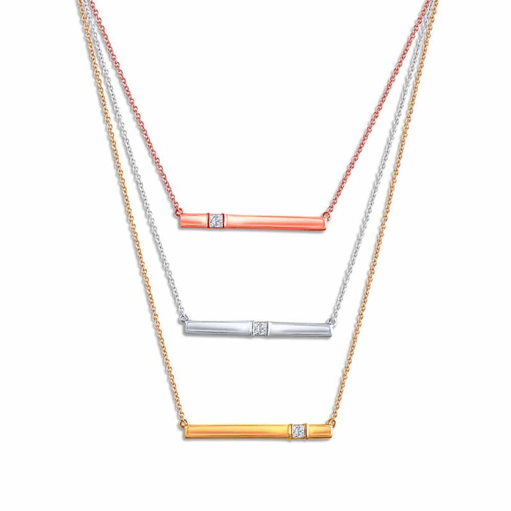 EternalDia 10K Tri-Tone Gold 1/5 Cttw Diamond Triple Straight Bar Necklace 18