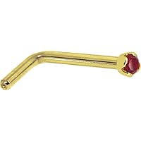 Body Candy Solid 14k Yellow Gold 1.5mm Genuine Ruby L Shaped Nose Stud Ring 18 Gauge 1/4