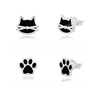 Cute Cat Face Paw 2pair Stud Earring Set for Women Teens Girls Cat Lovers Jewelry