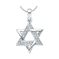 The Diamond Deal 10kt White Gold Womens Round Diamond Star Magen David Jewish Pendant 1/10 Cttw