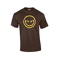 Evil Smiling Face with Yellow Devilish Smile Cool Retro Sarcastic Grin Funny Novelty T-Shirt-Brown-XL