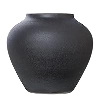Hand Frosted Black Ceramic Vase Living Room Balcony Outdoor Retro Pottery Jar Fresh Flowers Dried Flowers Flower Arrangement Decoration (Color : Black, Size : 230mm/9inch)