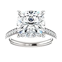 Riya Gems 5 Carat Cushion Diamond Moissanite Engagement Ring Wedding Ring Eternity Band Vintage Solitaire Halo Hidden Prong Setting Silver Jewelry Anniversary Promise Ring