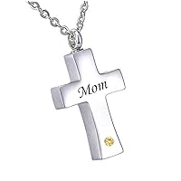 misyou Customized Stainless Steel Memorial November Birthstone Pendant Cremation Cross Pendant Keepsake Necklace （Mom）