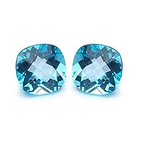 15.20-22.39 Cts of 12 mm AA Cushion Checker Board Loose Swiss Blue Topaz (2 pcs) Gemstones