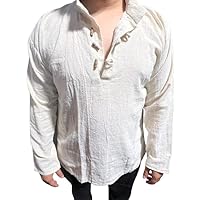 Mens Natural Cotton Linen Henley Shirt Long Sleeves Hippie Boho Festival PSY Ethno Vintage Summer Unique India Best Yoga t Shirts Gifts for Christmas dad Boyfriend him