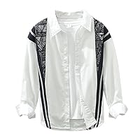 Designer Long Sleeve Casual Retro Patchwork Shirts for Men Cotton Tops Clothing
