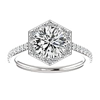 SPEC GOLD 3 CT Round Moissanite Engagement Ring, Colorless Wedding Bridal Solitaire Halo Bazel Style Solid Sterling Silver 10K 14K 18K Solid Gold Promise Rings, Gift for Her