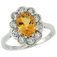 10K White Gold Halo Engagement Citrine Engagement Ring Diamond Accents Oval 9x7mm, sizes 5 - 10