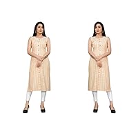 Women's Cotton Khadi Sleeveless Round Neck Kurti Pack of 2 | RCPO2_1