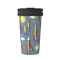 Cartoon Rocket Print Travel Coffee Mug Leak-Proof Thermos Mug Insulated Tumbler, For Office Camping