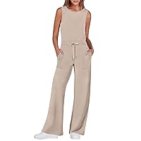 Womens Jumpsuits Casual Dressy Rompers One Piece Wide Leg Pant Suit Summer 2024 Comfy Jumper Travel Outfits