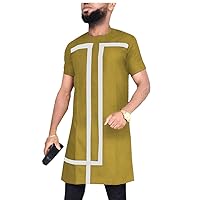 African Dashiki Shirts for Men Short Sleeve Tops Long Shirt Tribal Blouse Slim Fit Traditional Wear