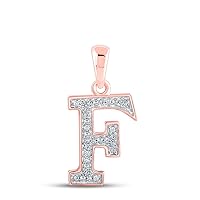 The Diamond Deal 10kt Rose Gold Womens Round Diamond Initial F Letter Pendant 1/12 Cttw