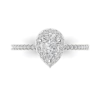 Clara Pucci 1.16ct Pear Cut Solitaire Lab Created White Sapphire Proposal Designer Wedding Anniversary Bridal Ring 14k White Gold