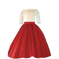 Mollybridal Scoop Neck 3/4 Long Illusion Sleeves Flower Girl Dresses for Wedding Prom Formal Toddler Little Girls A line 2024