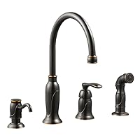 Design House 525790 Madison Single-Handle Kitchen Faucet with Side Sprayer with Soap Dispenser, Oil Rubbed Bronze, 9.75 inches D x 8 inches W, 13.4 inches H
