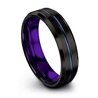 Tungsten Wedding Band Ring 6mm for Men Women Green Red Blue Purple Black Teal Copper Fuchsia Center Line Bevel Edge Brushed Polished