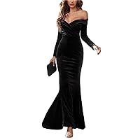Argeousgor Women Party Dress, Elegant Long Sleeve Off-Shoulder Backless Pleated Bodycon Cocktail Dress