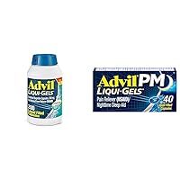 Advil Liqui-Gels Minis 200mg Ibuprofen Pain Reliever 200 Capsules PM Ibuprofen 200mg Pain Reliever Diphenhydramine 25mg Sleep Aid 40 Liquid Filled Capsules Bundle