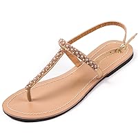 Women`S Summer Beach Shining Shoes Sandals Lady T-Strap Thong Flip Flops Slippers Plus Size Golden 14