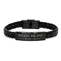 Proud Rhode Island State Gifts, Rhode Island home is where the heart is, Lovely Birthday Rhode Island State Braided Leather Bracelet For Men Women