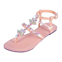 Women`S Summer Diamond Sandals Woman Beach Rhinestones Shoes T-Strap Thong Flip Flops Gold 6.5