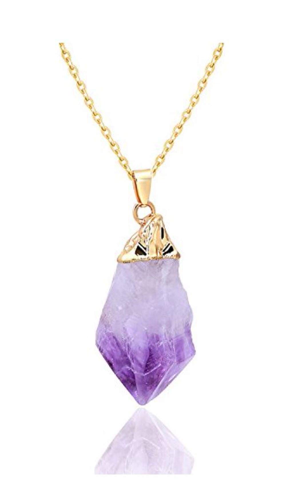 1pc Natural Raw Purple Amethyst Gemstone Necklace 18 inch Free Form Rough Healing Crystal Stone Chakra Stone Hypoallergenic Tarnish Resistant Women Jewellery