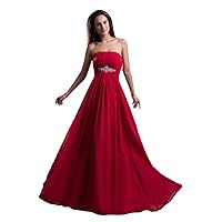 Red Chiffon Strapless Empire Bridesmaid Dresses With Beaded Waist Detail
